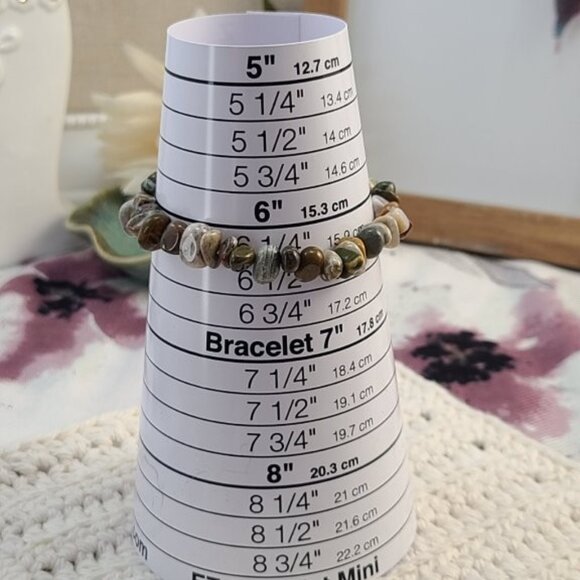 Ocean Jasper Chip Bracelet | Natural Gemstone Stretch Boho Healing Jewelry - Picture 7 of 7